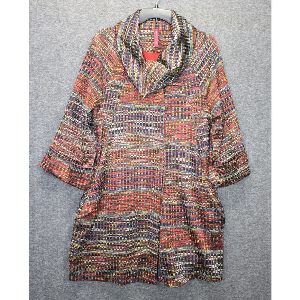 IC by Connie K Buttoned Cowl Neck Long Jacket Knit Retro Cardigan Large Orange